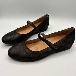 Dansko Shoes 41 US 10.5 Black Metallic Lilly Mary Jane Flats Leather
